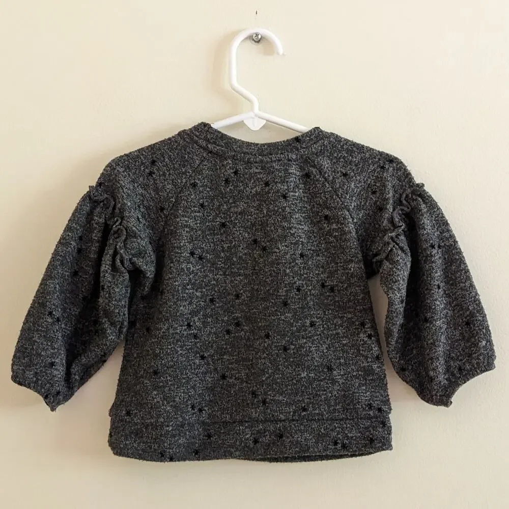 Zara Soft Feel Star Print Knit Sweatshirt Size 6/9m Anthracite Gray